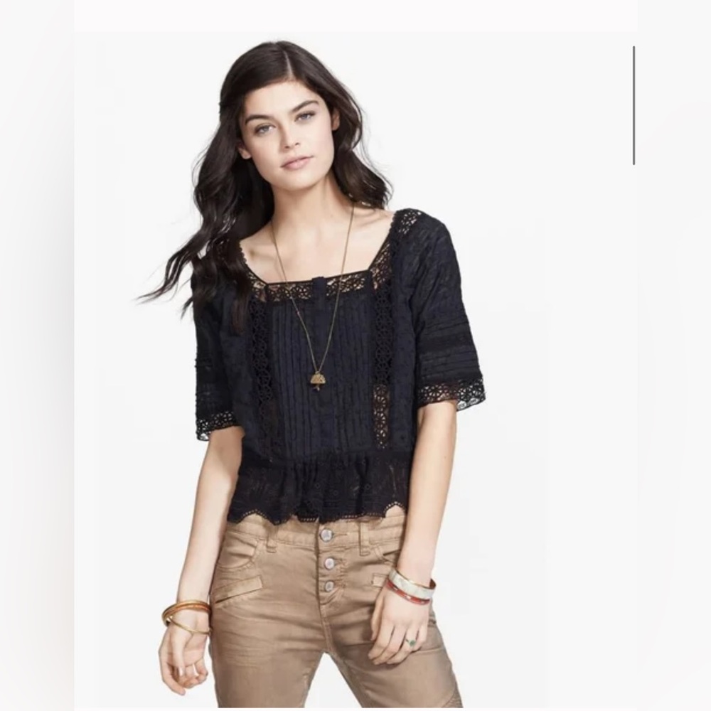 Free People Sweet Jane Crochet Peplum Top Size S